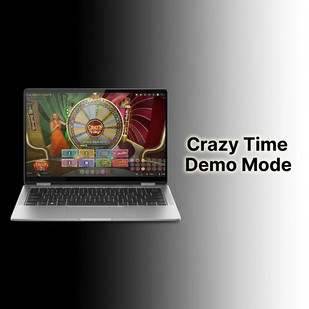 Crazy Time live game with no demo mode, showing wheel, bonus rounds, and tips to explore without real-money risk