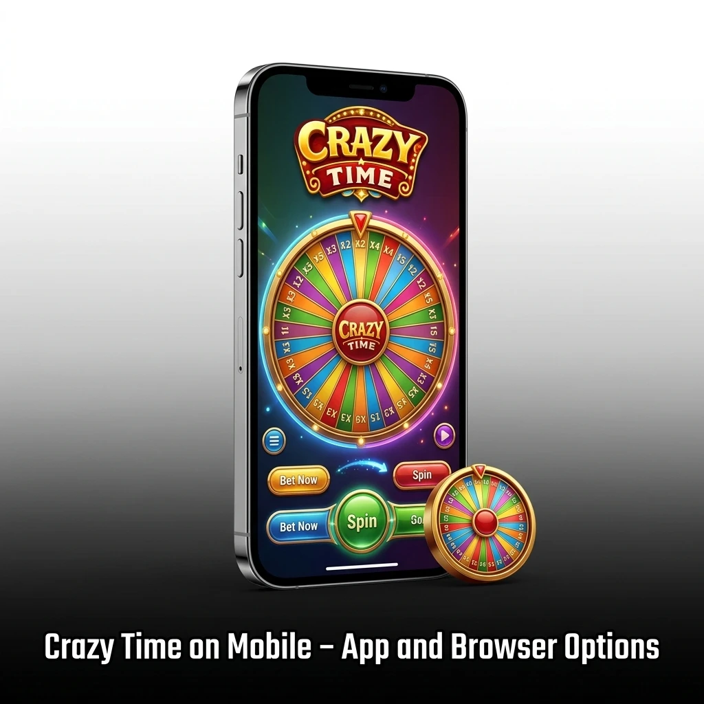 Crazy Time mobile app and browser options showing live casino game on smartphone with BDT payment support
