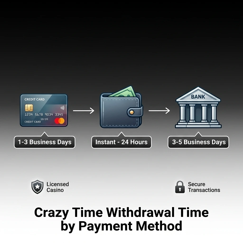 Crazy Time withdrawal times by payment method: bKash, crypto, bank transfer, Skrill, Visa, and more compared