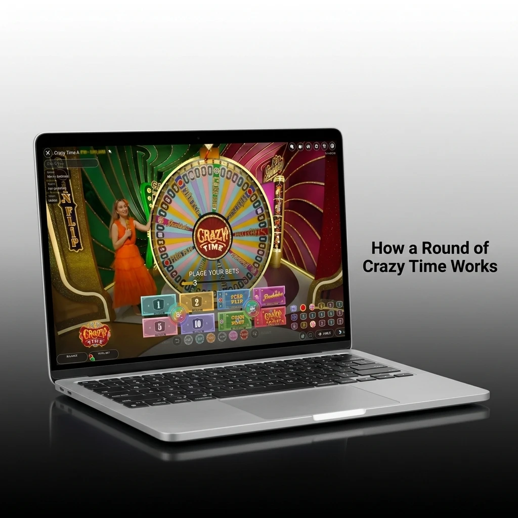 Crazy Time game show wheel round structure showing betting segments bonus games and payout steps
