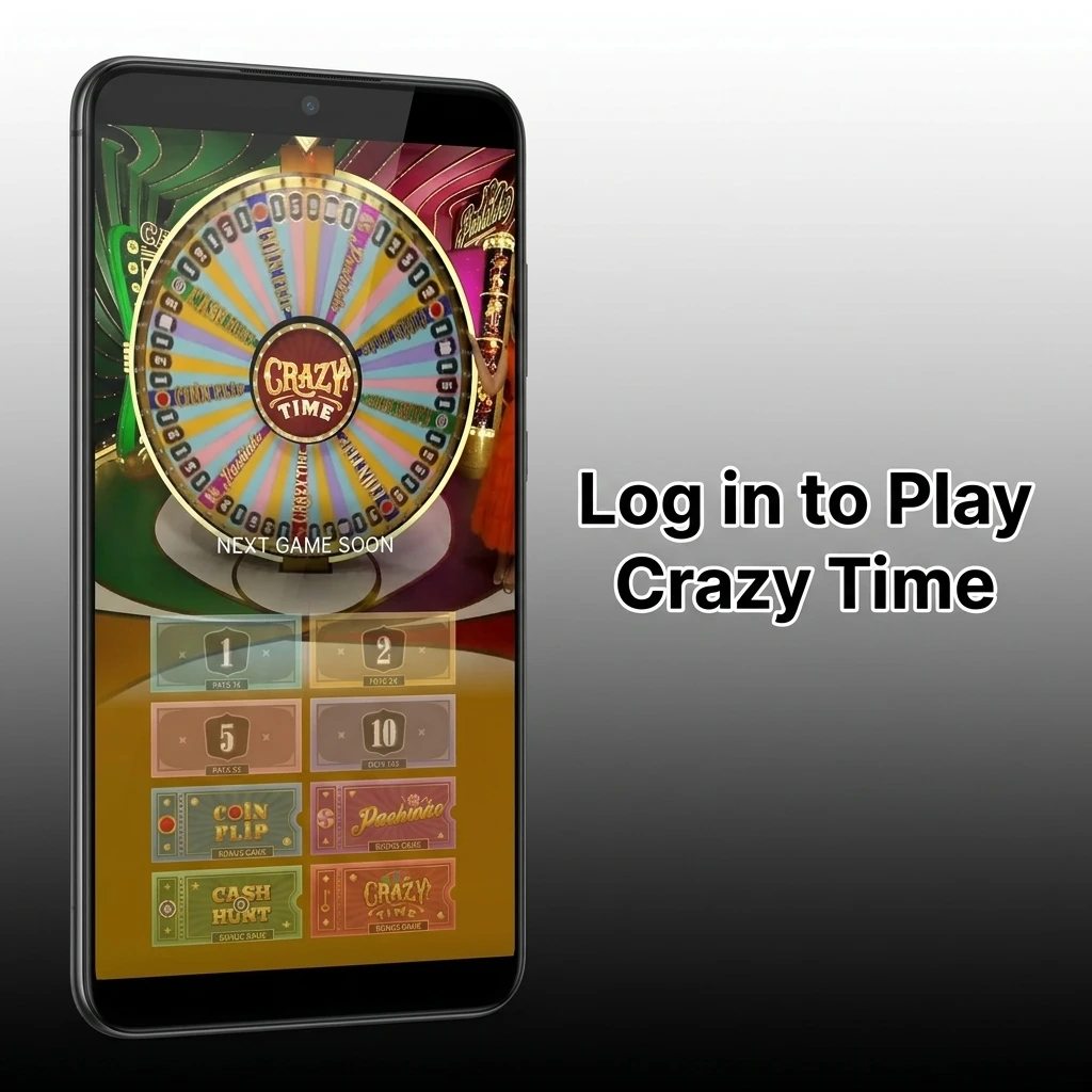Simple step-by-step guide showing how to log in to a Crazy Time casino account via website or mobile app