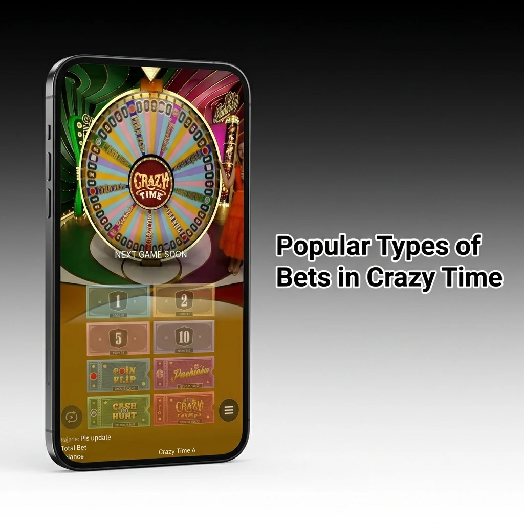 Popular Crazy Time bet types including numbered segments, bonus rounds, Coin Flip, Cash Hunt, Pachinko, and multiplier strategies
