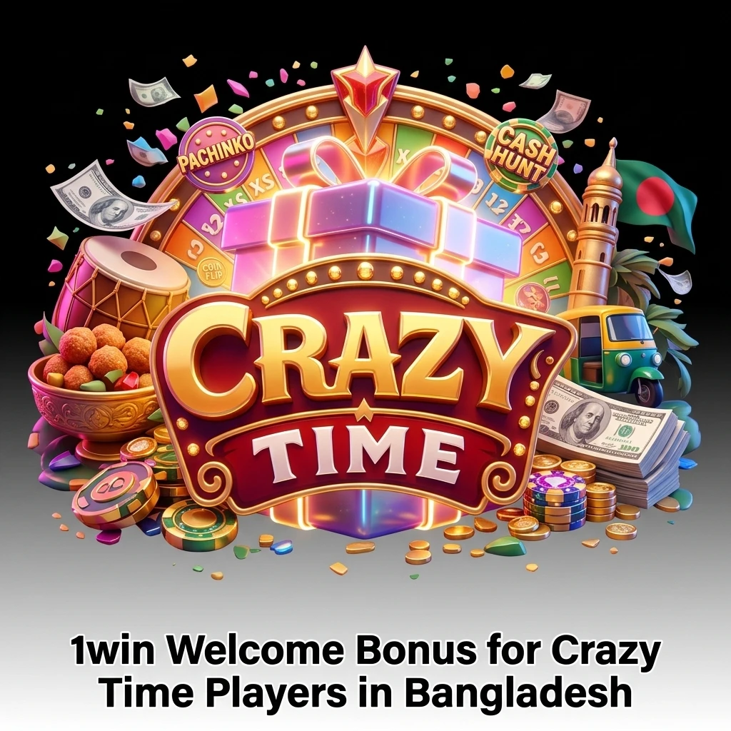 1win welcome bonus 500% across 4 deposits for Crazy Time players in Bangladesh, minimum 300 BDT deposit required