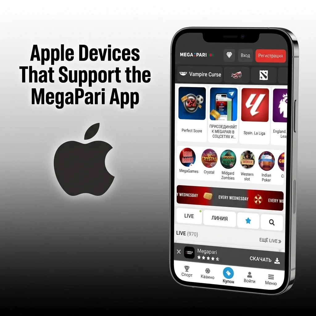 Apple devices compatible with MegaPari app including iPhone SE, iPhone 11-16, and iPad models running iOS 12 or later