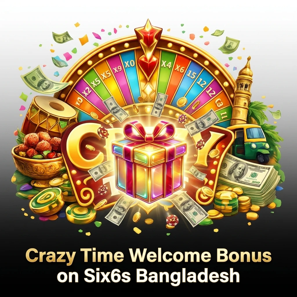 Six6s Bangladesh Crazy Time welcome bonus offering 66.66% first deposit match for new casino players
