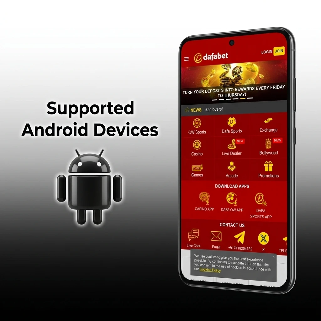 Supported Android devices for Dafabet Crazy Time app including Samsung, Realme, Xiaomi, Poco, OnePlus, and Google Pixel models