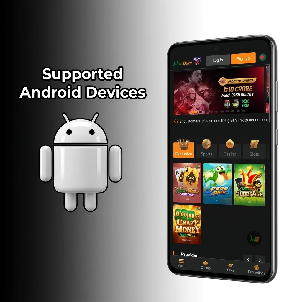 Supported Android devices for Crazy Time app including budget, mid-range, and flagship phones from 2020 to 2025
