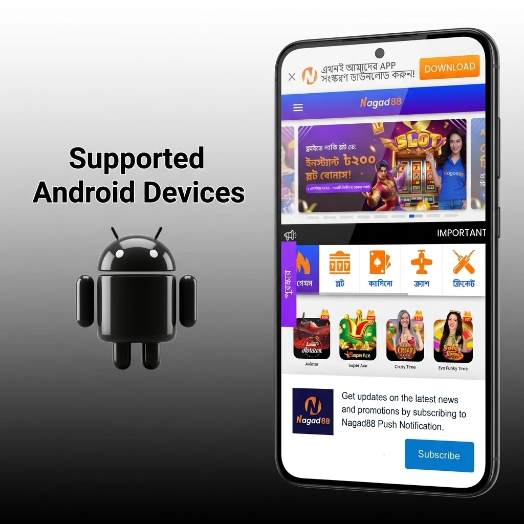 Supported Android devices for Nagad88 Crazy Time app from budget to flagship models released between 2020 and 2025