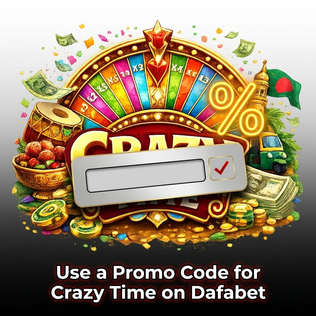 Dafabet promo code entry screen for Crazy Time bonus activation during registration or deposit stage