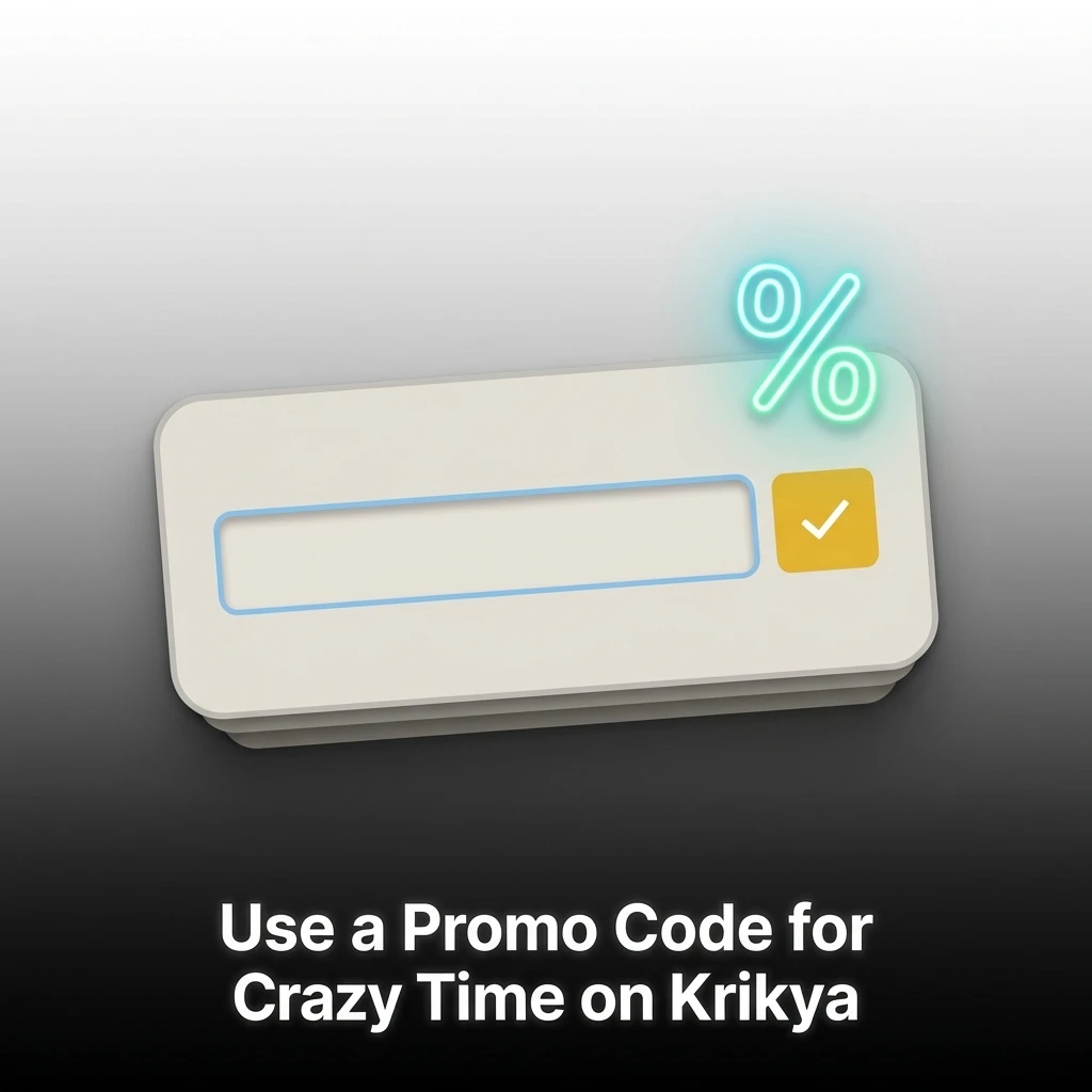 Krikya promo code entry field for Crazy Time bonus during registration or in the Promotions section after login