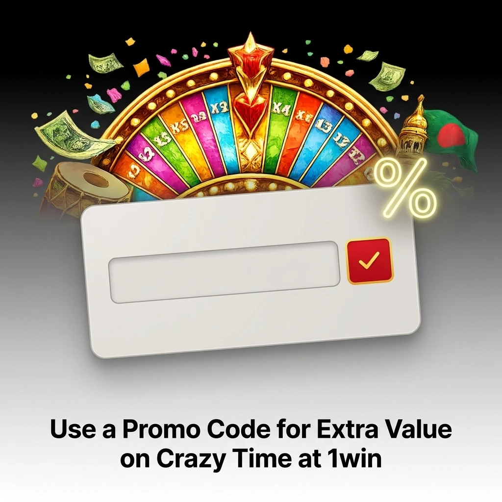 1win promo code 1WINBD entry field for Crazy Time welcome bonus boost on registration or profile settings